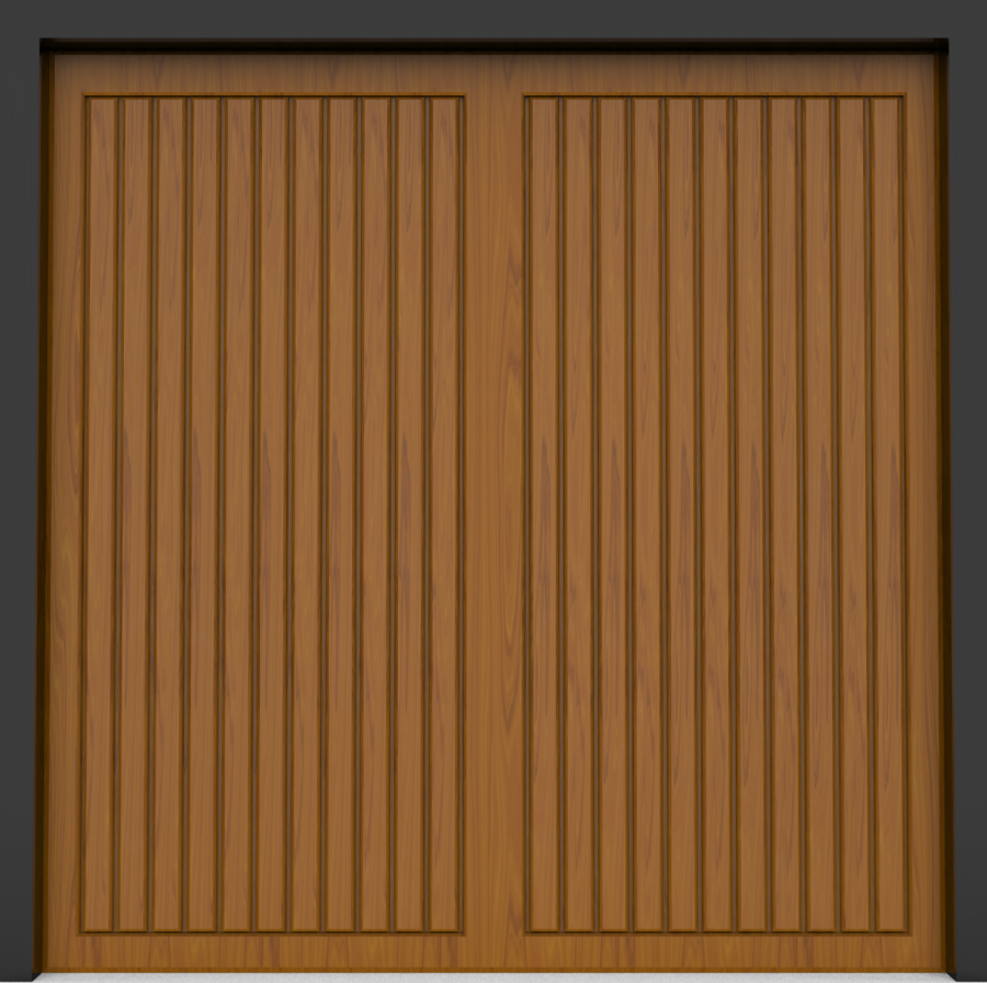 Steel Up & Over Single Garage Doors - Berkeley Vertical - Golden Oak & Rosewood (Laminate Finish)