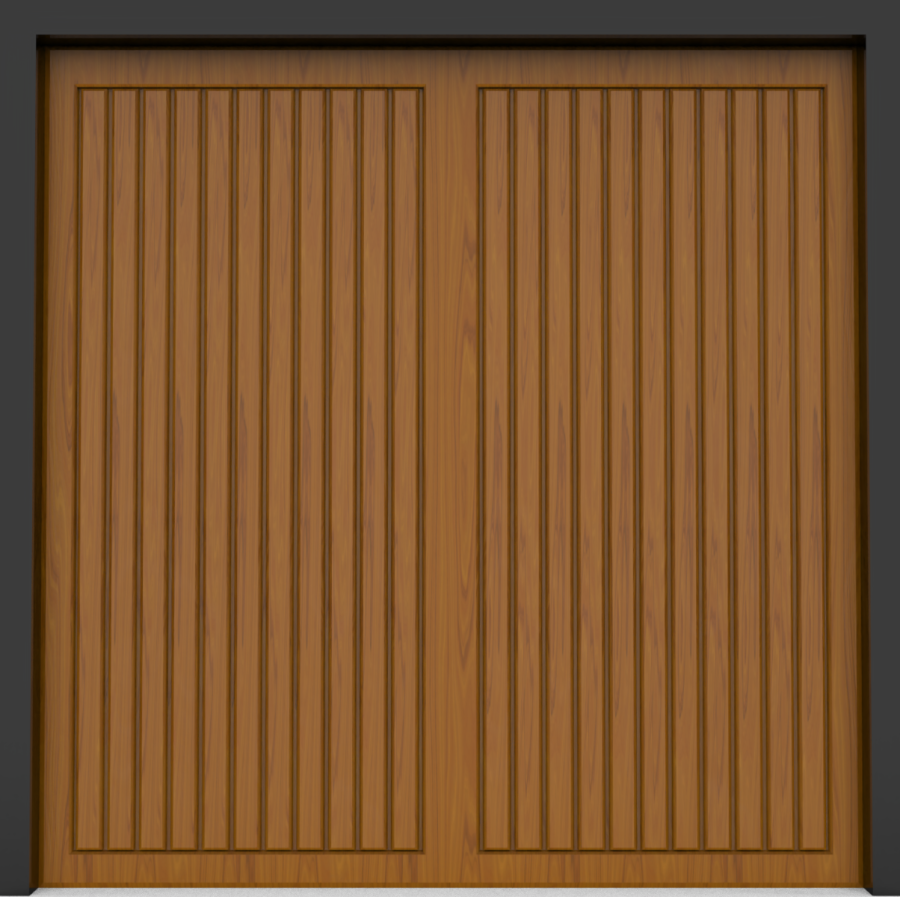 Steel Up & Over Double Garage Doors - Berkeley Vertical  - Golden Oak & Rosewood (Laminate)