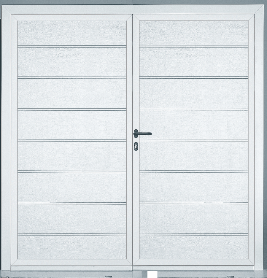 Duoport 45MM Insulated Side Hinged Garage Doors - Duoport Large Rib Woodgrain or Smooth